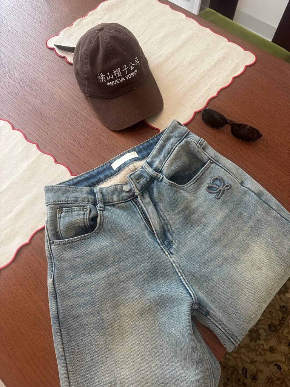 Light Wash Denim Shorts with Subtle Embroidered Logo